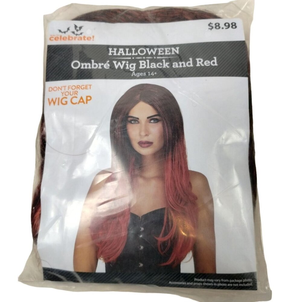 Halloween Black And Red Ombre Synthetic Wig For Ages 14+